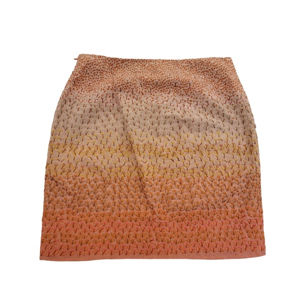 Anthropologie HD in Paris Linen Embroidered Skirt Sz 8 Orange Pink Ombre Floral - Picture 6 of 9